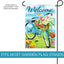 Bandera bienvenida azul bicicleta flores mariposa 12x18pulg