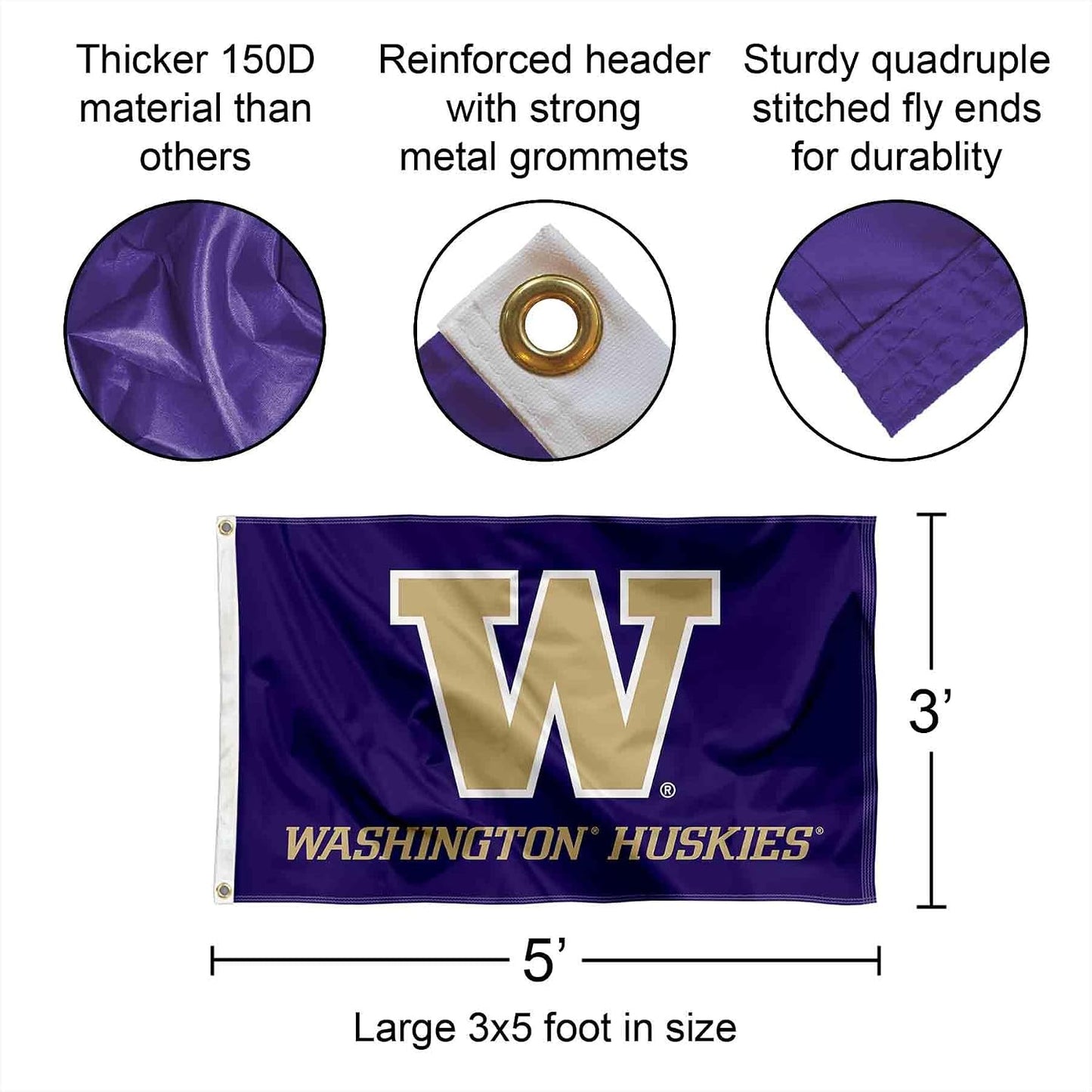 Bandera grande con ojales Washington Huskies