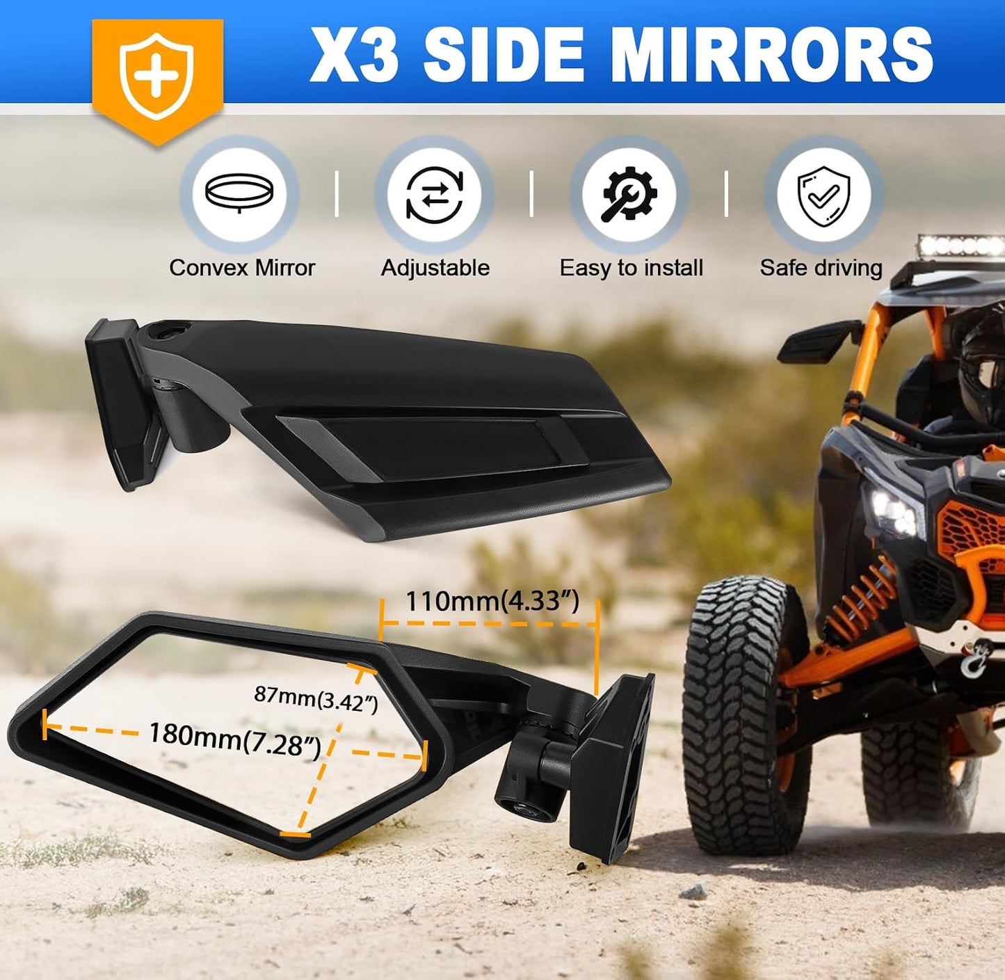 Espejos laterales Maverick X3 plegables 360° vidrio