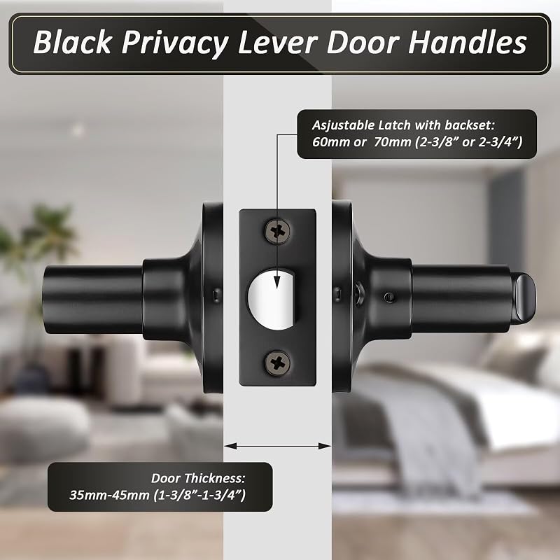 3 Manijas Puerta Negro Sin Llave Dormitorio Baño