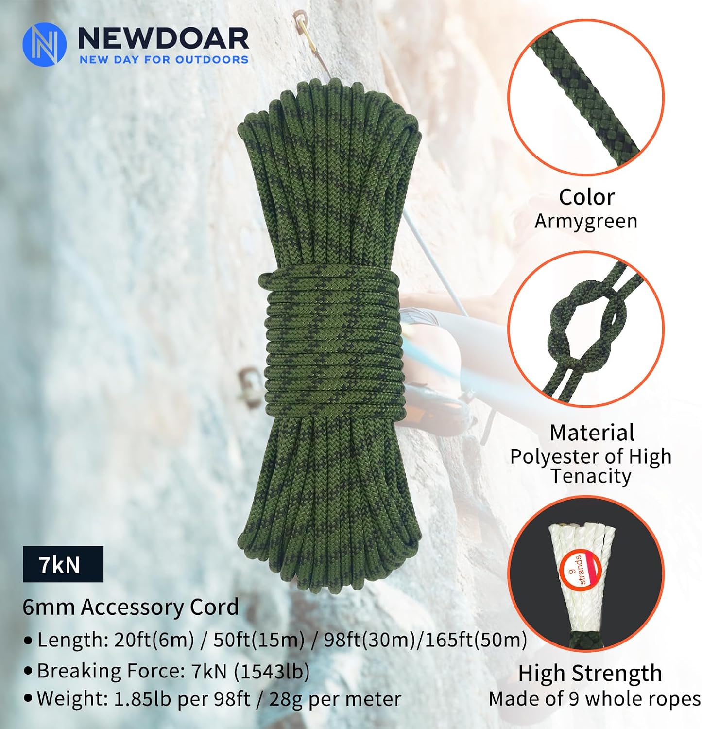 Cuerda escalada estática 6mm para arborista alpinismo