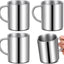 Juego de 4 tazas de café pequeñas de acero inoxidable doble pared con asa