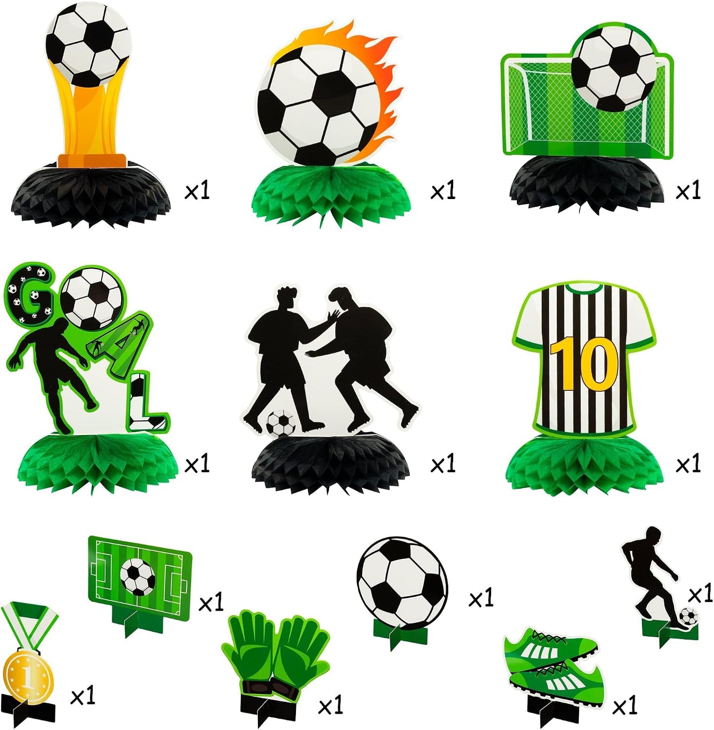 Centros mesa fútbol 3D blanco y negro 12 pzas doble cara