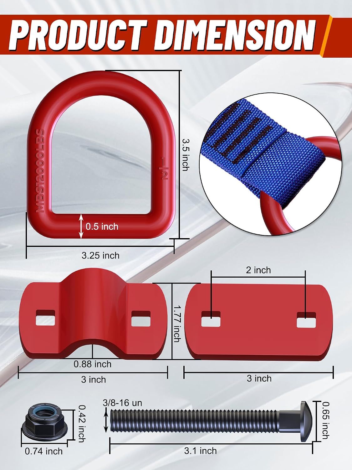 Anclajes amarre anillos D 1/2" 12000 lb placa remolque