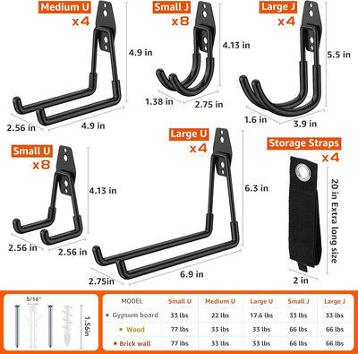 32 Ganchos Garaje Antiderrap para Herramientas Bicicletas