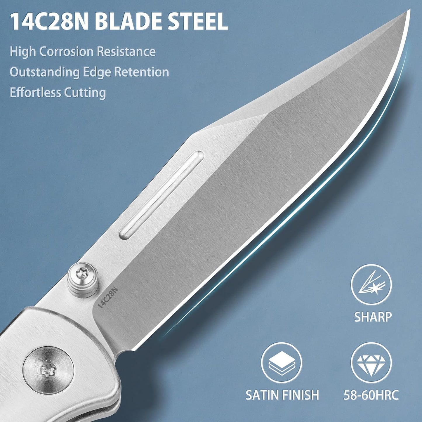 Cuchillo EDC 14C28N 2.98pulg mango G10 bloqueo botón