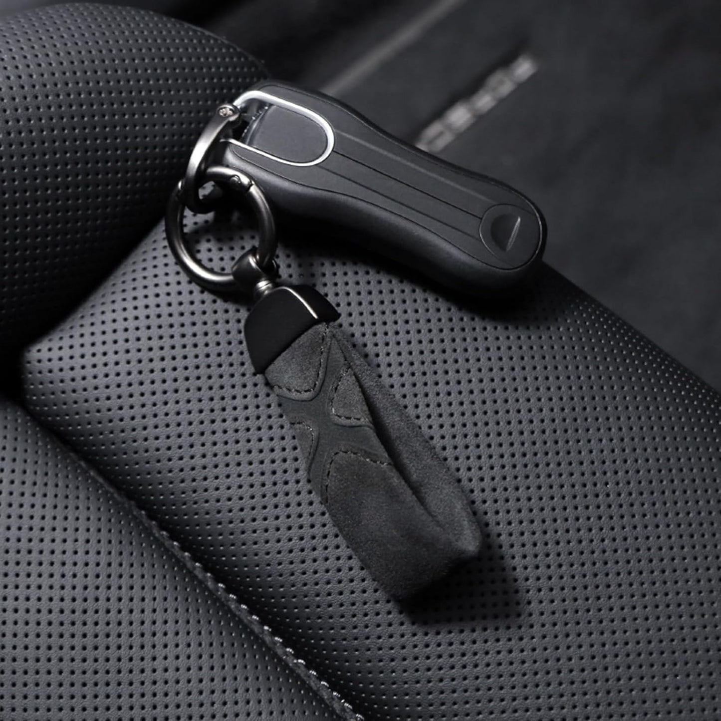 Cadena llave cuero para coche con anillo D anti-pérdida