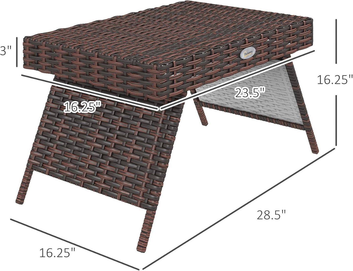 Mesa auxiliar plegable ratán tejida a mano marrón 23.5x16.25