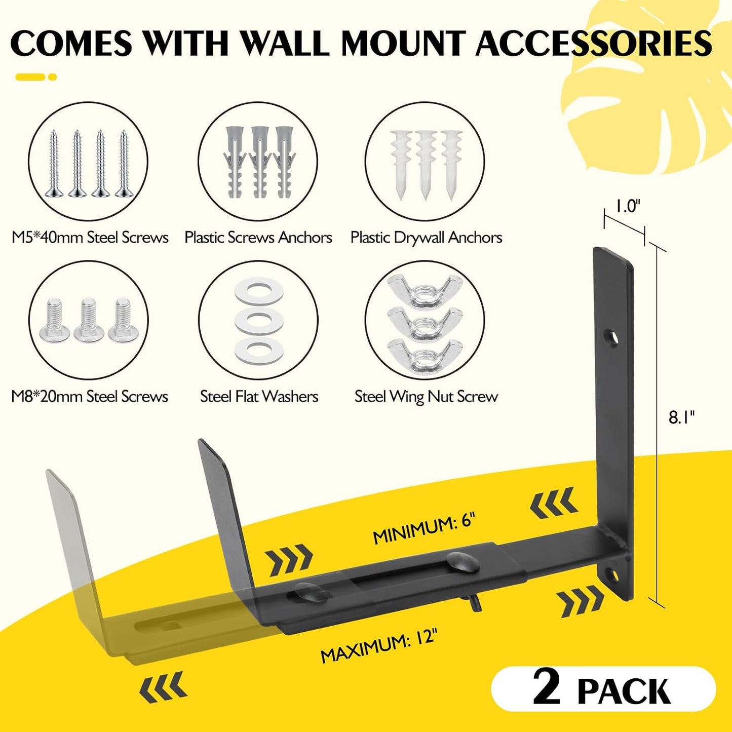Soportes macetas pared 6-12pulg 70lb color negro
