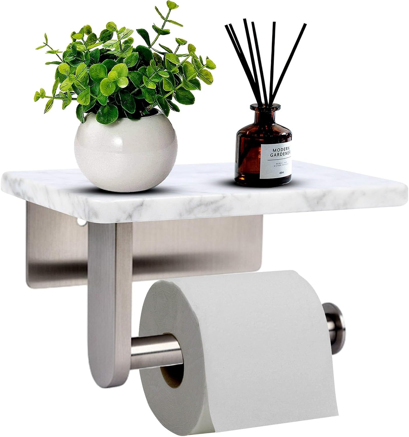 Soporte papel higiénico estante mármol níquel 6.7x4.3pulg
