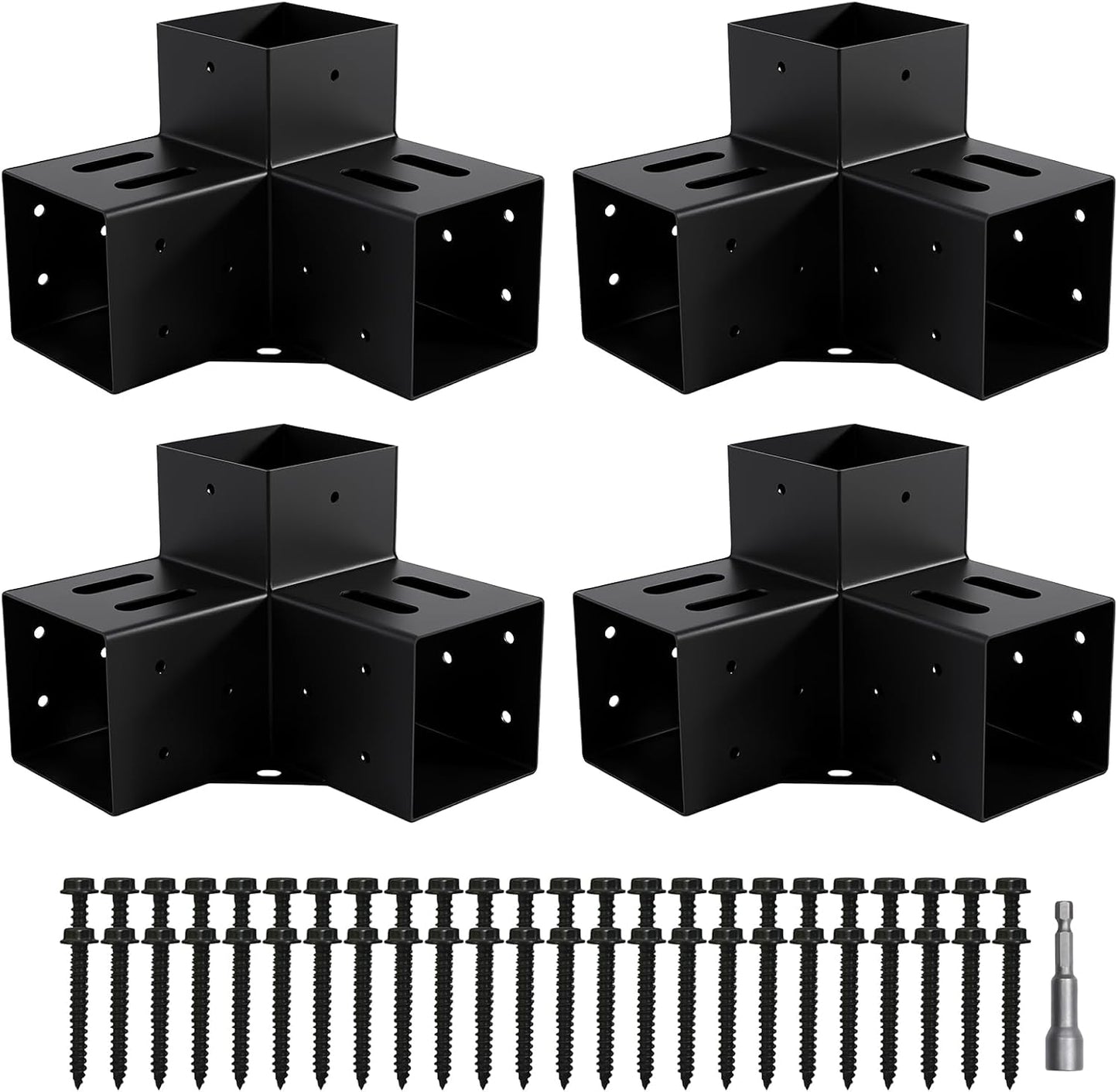 4 Pzas Soporte Pérgola 3.6x3.6 Pulg 3 Vías Negro Kit DIY