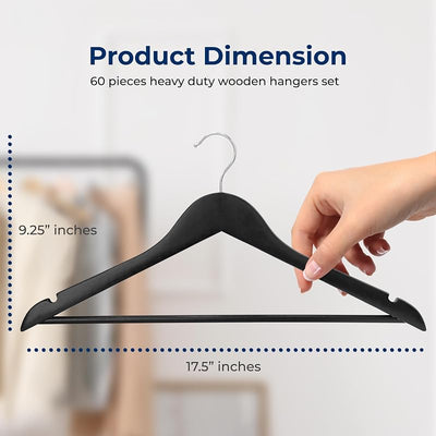 60 Perchas Madera Negra Gancho Giratorio Cromado Antiderrap
