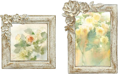 2 Marcos Florales Vintage 2x3 y 2.5x2.5pulg Dorado Blanco