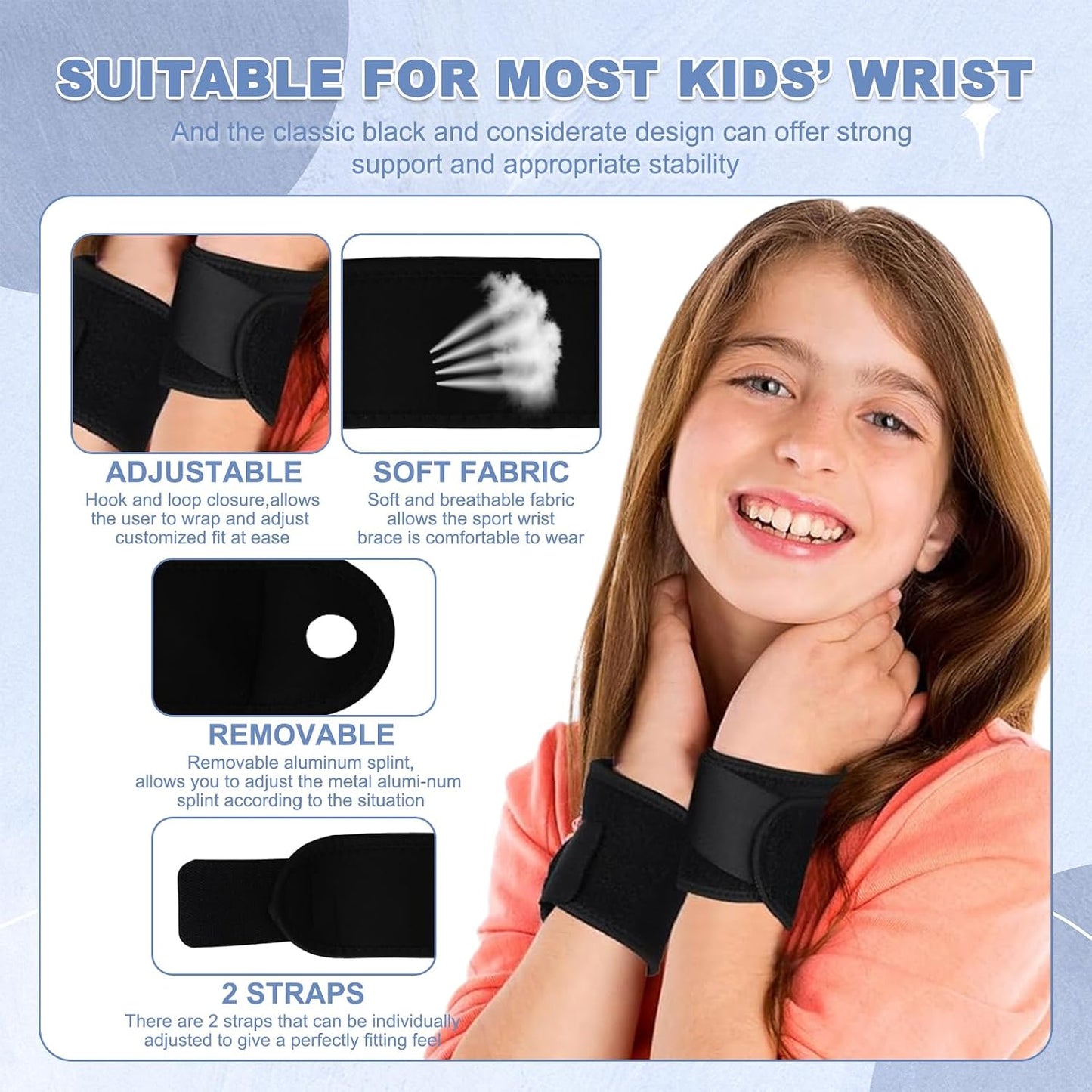 Muñequera para niños 4 pares ajustable negro rosa gris