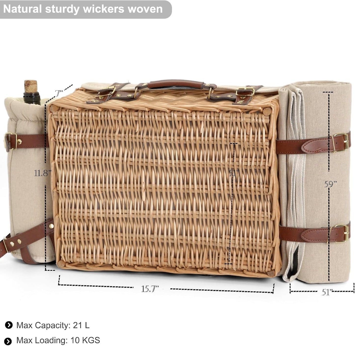 Set picnic mimbre con manta y mesa para 2