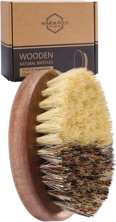 Cepillo de limpieza frutas y verduras mango madera acacia doble cerdas sisal
