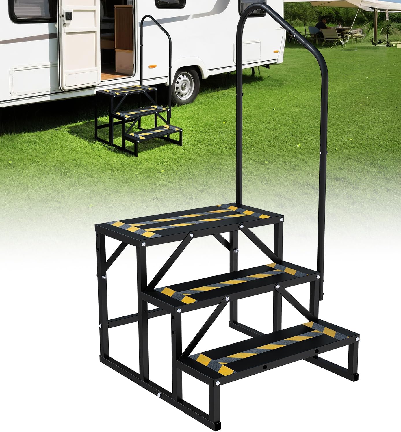 Escalones RV con pasamanos 3 pzas para caravana camping