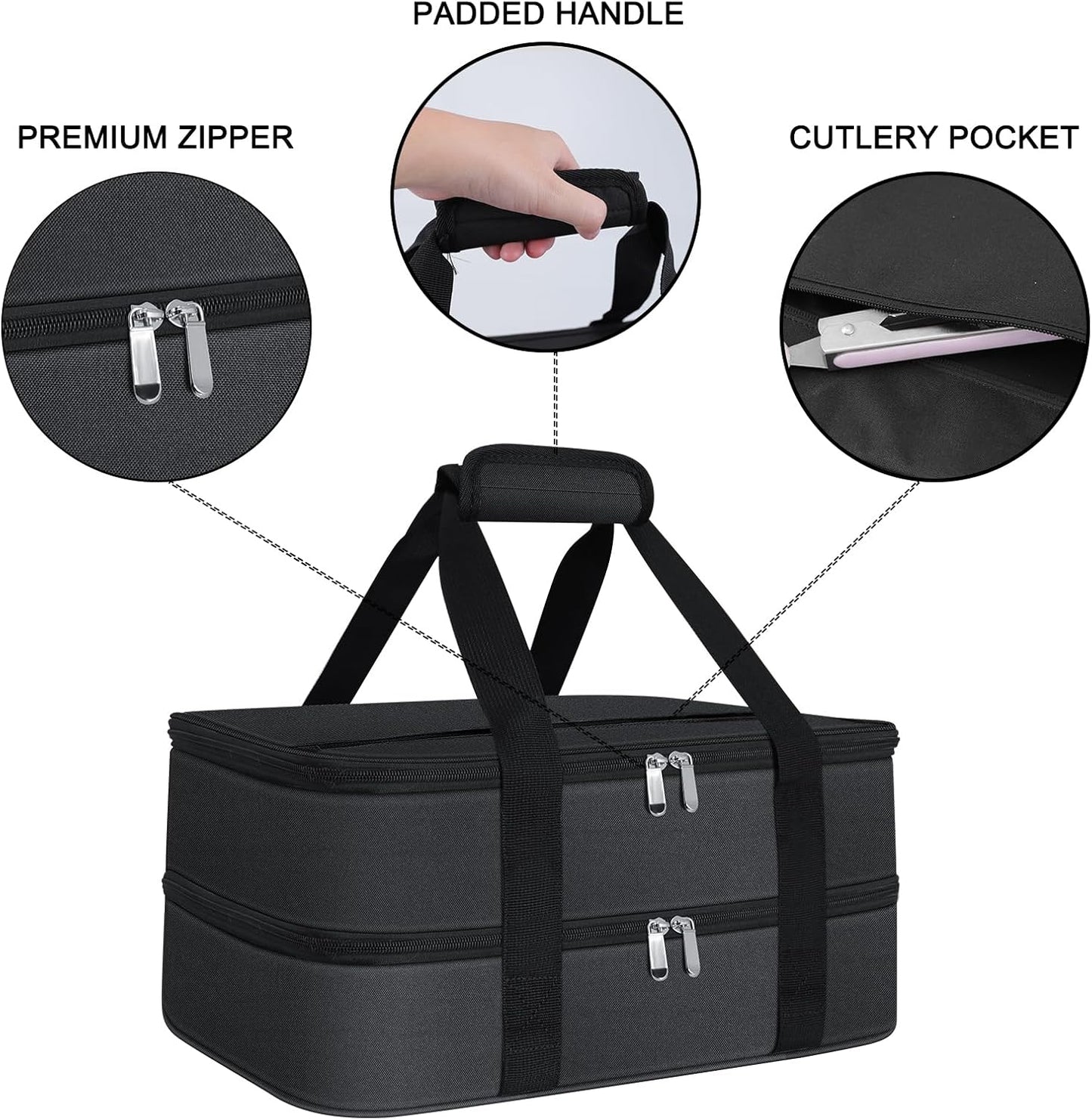 Bolsa transporte cazuela doble aislamiento 9x13" color negro