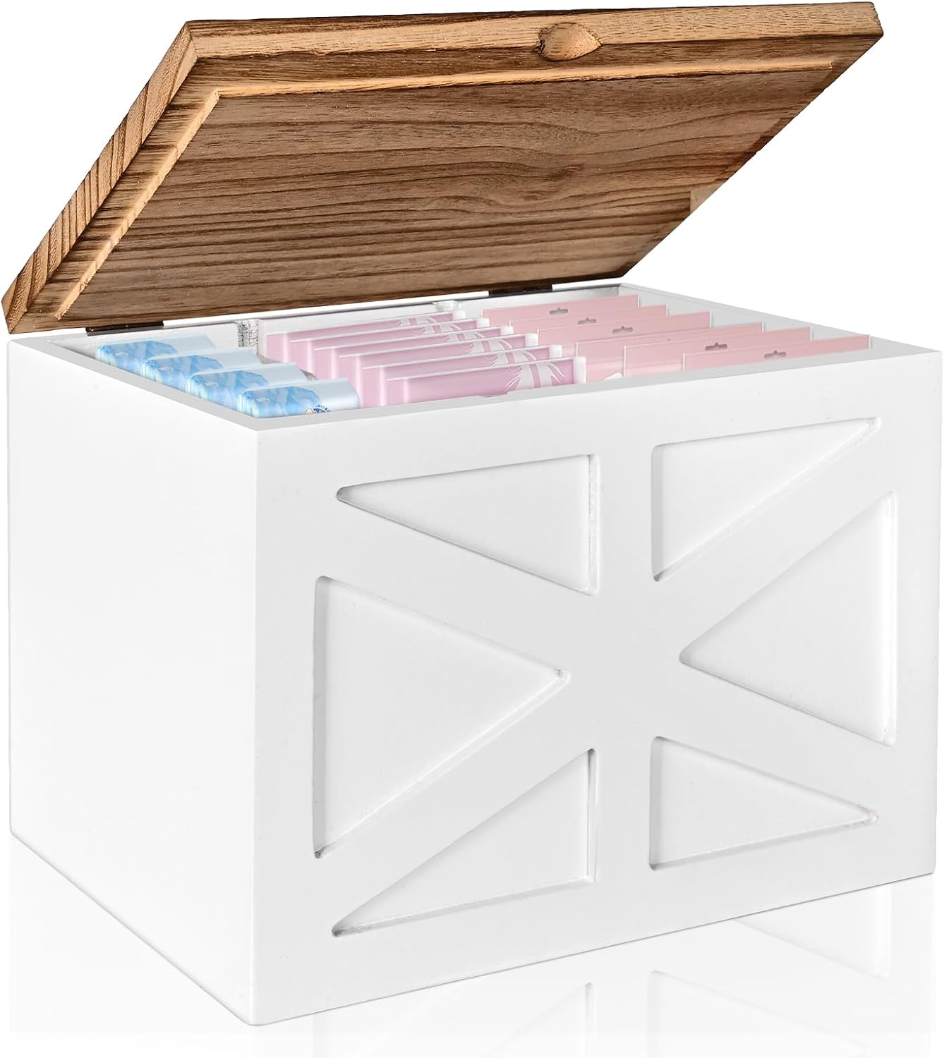 Soporte tampón baño organiz. madera con tapa