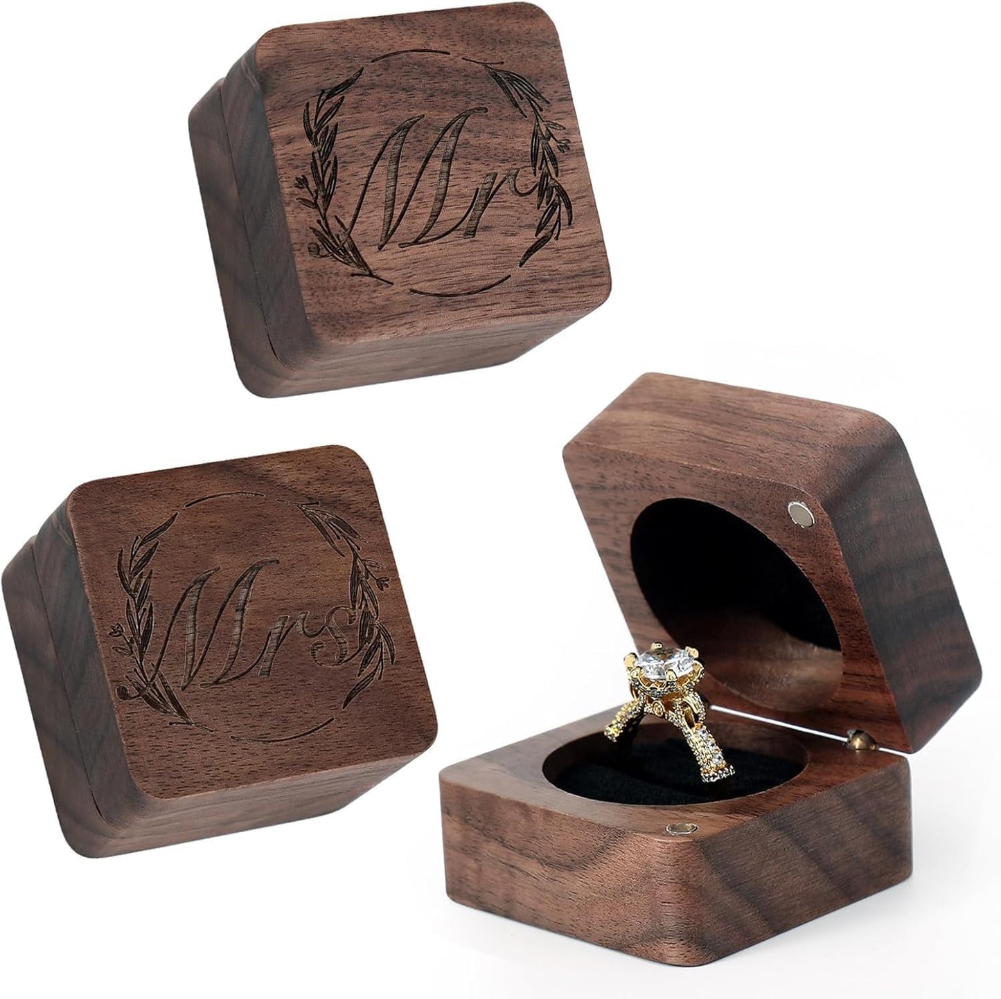 Caja anillos madera para bodas y aniversarios