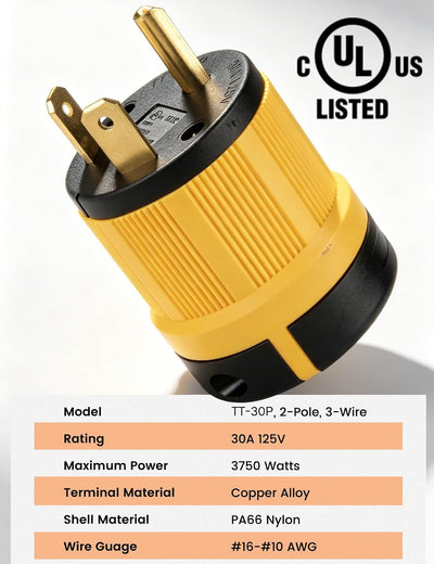 Enchufe RV NEMA TT-30P 30A 125V conector macho grado industrial