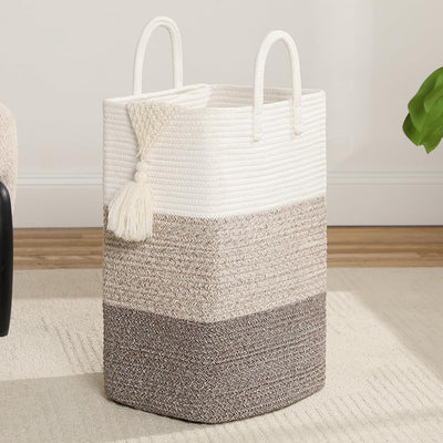 Cesta lavandería tejida algodón 50l marrón degradado