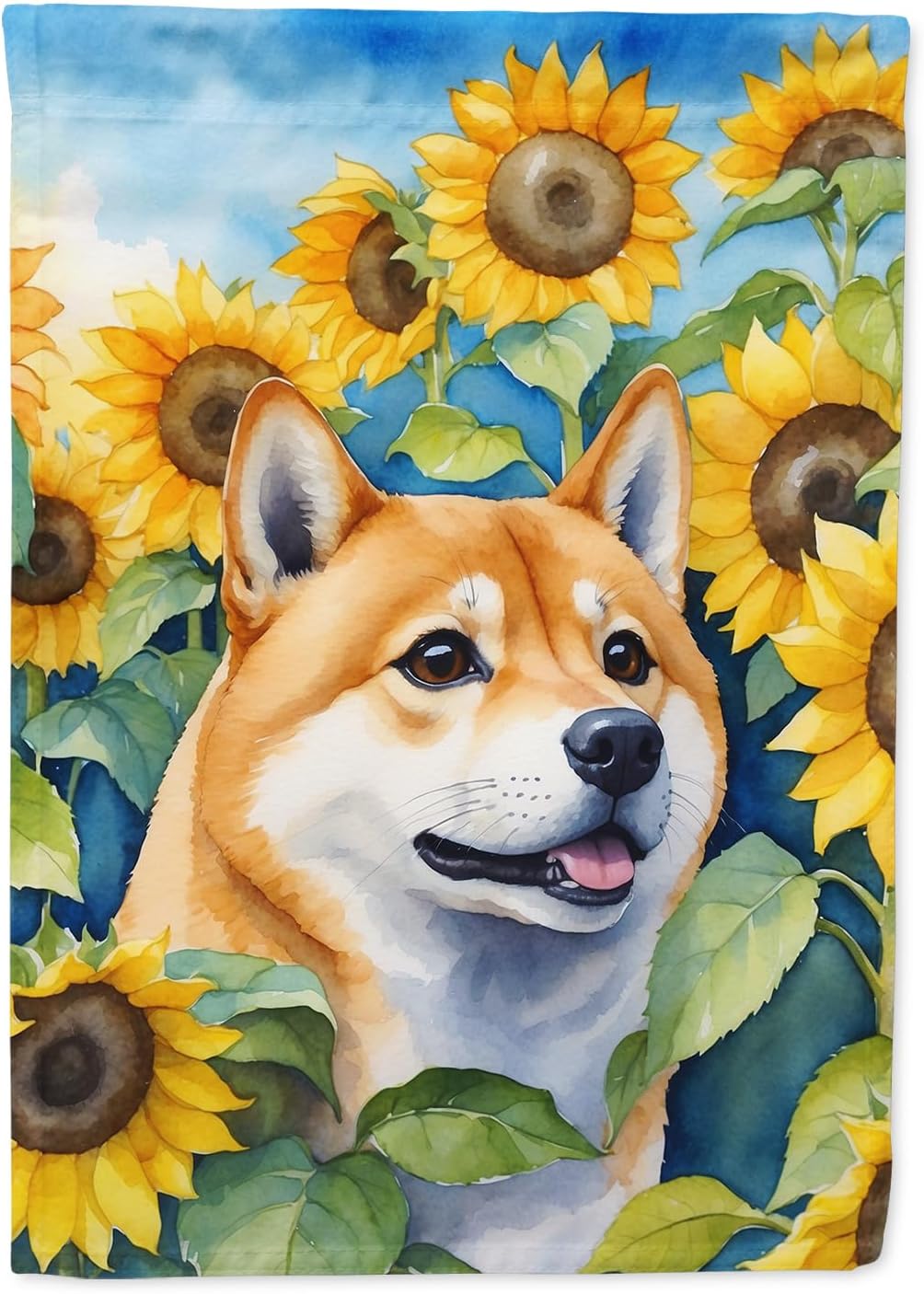 Bandera jardín girasoles Shiba Inu multicolor