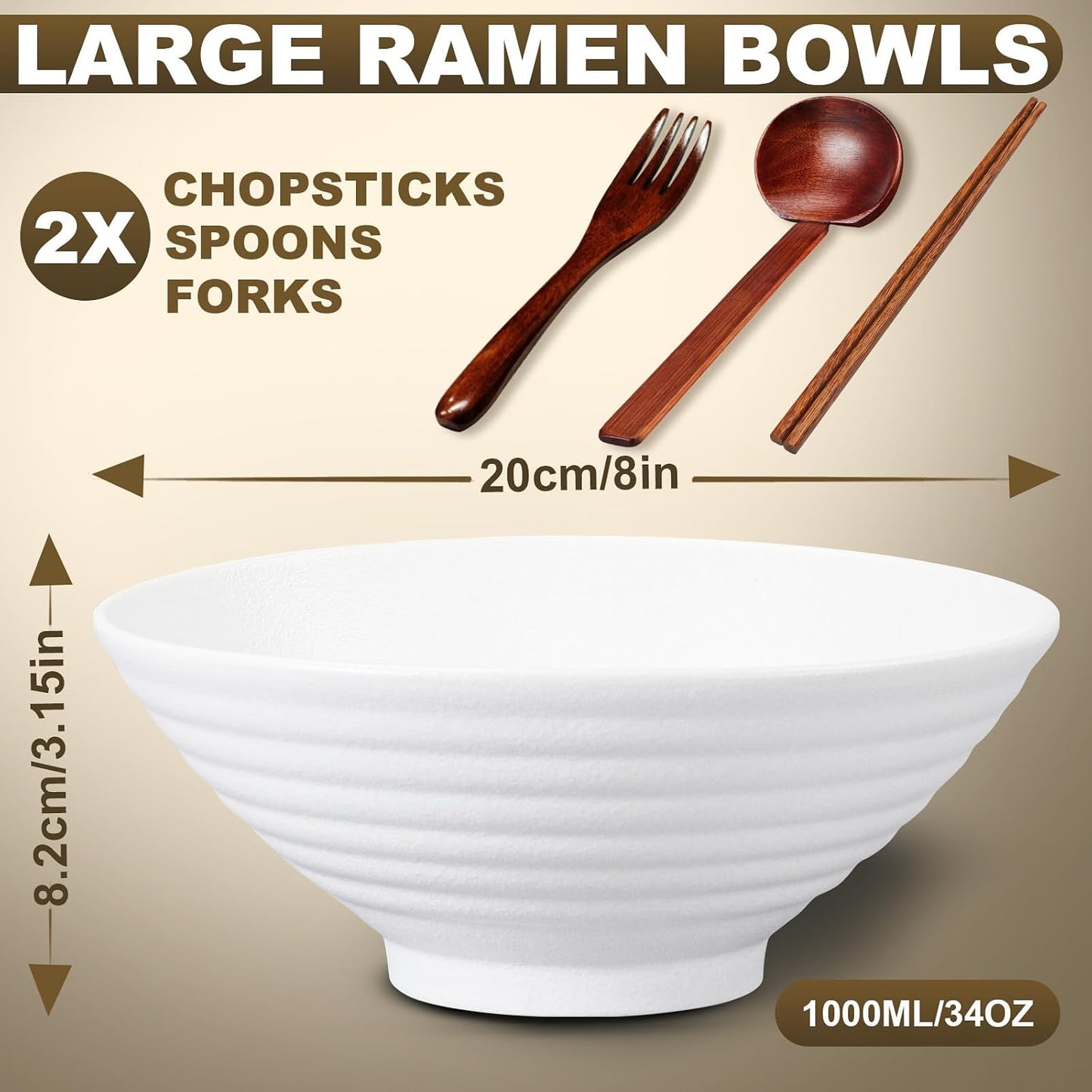 2 Tazones Cerámica Ramen 8pulg Apta Microondas