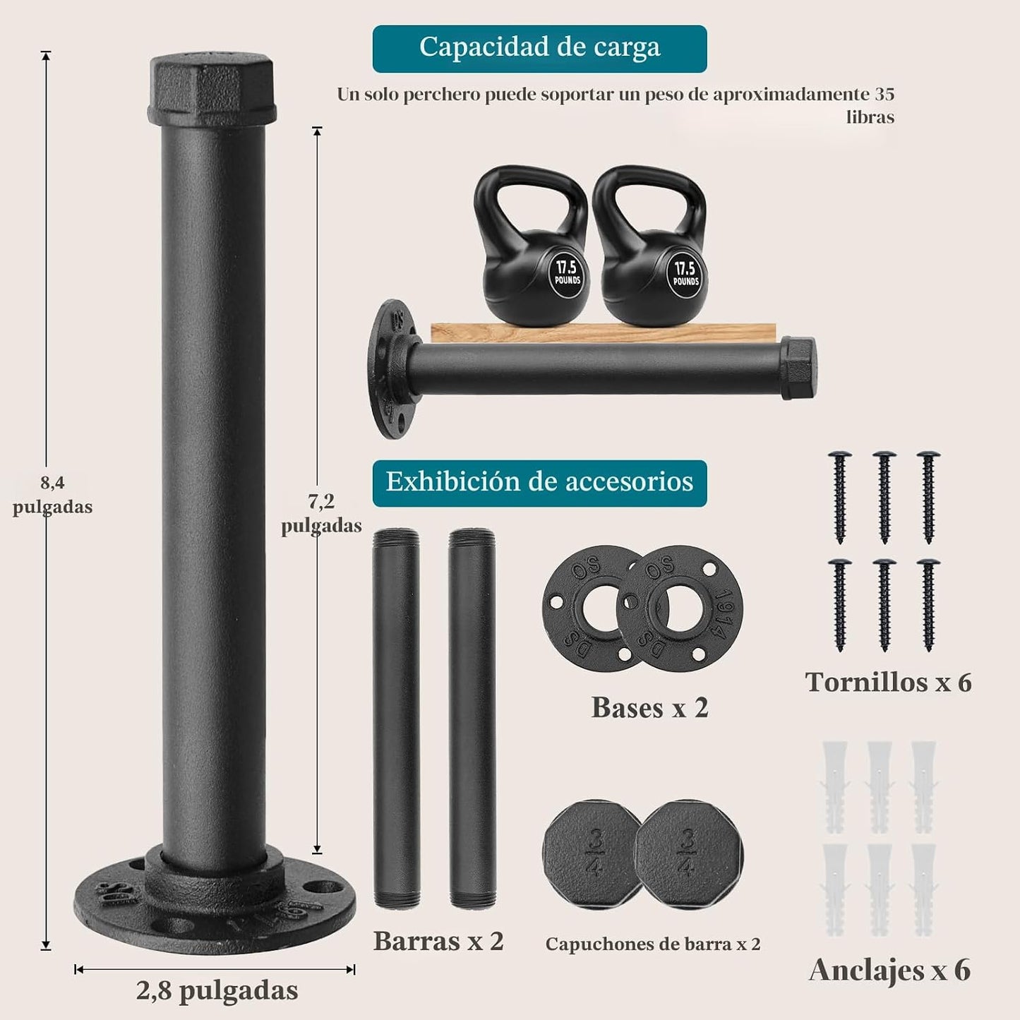 Perchero hierro fundido pared resistente para colgar ropa