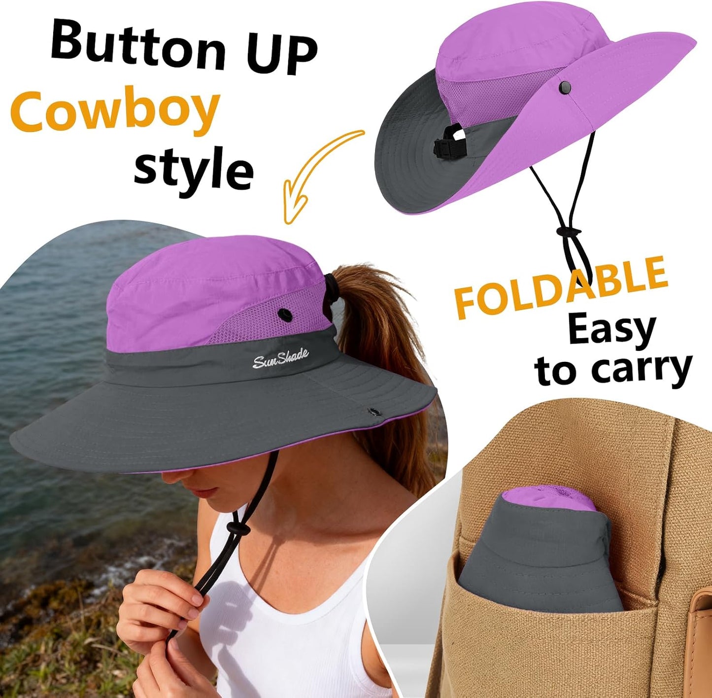 Sombrero safari mujer ala ancha UV plegable playa verano