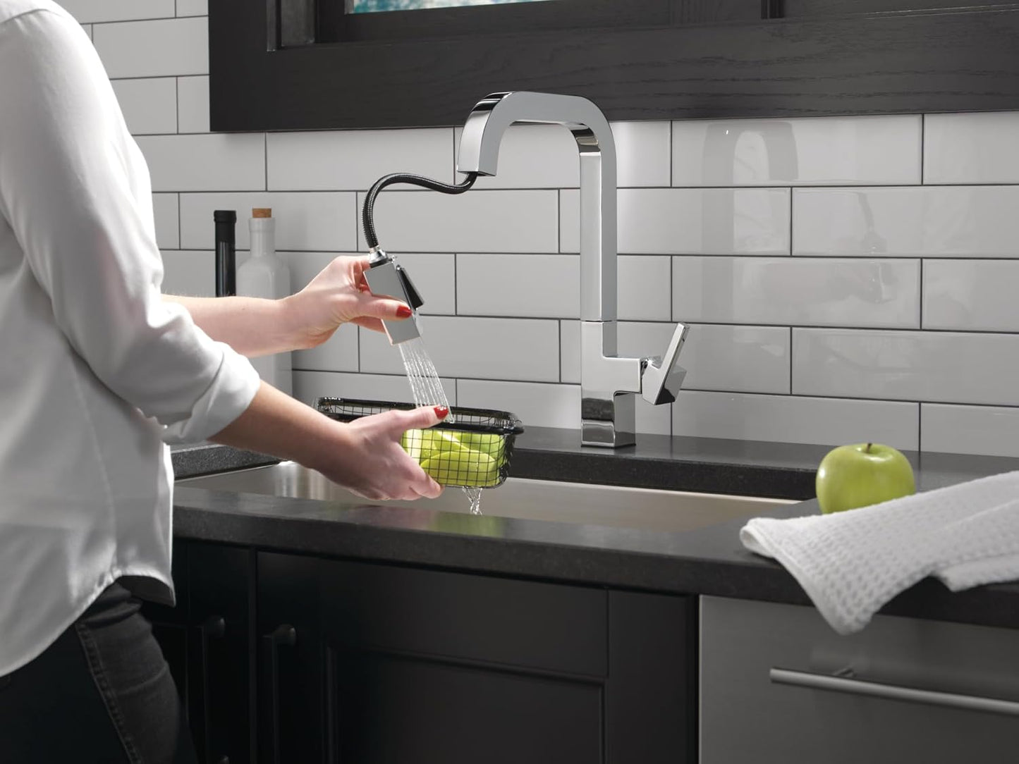 Grifo cocina cromado rociador extraíble un solo agujero