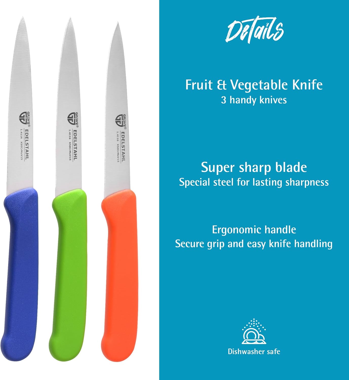 Set 3 cuchillos acero inox para verduras multicolor