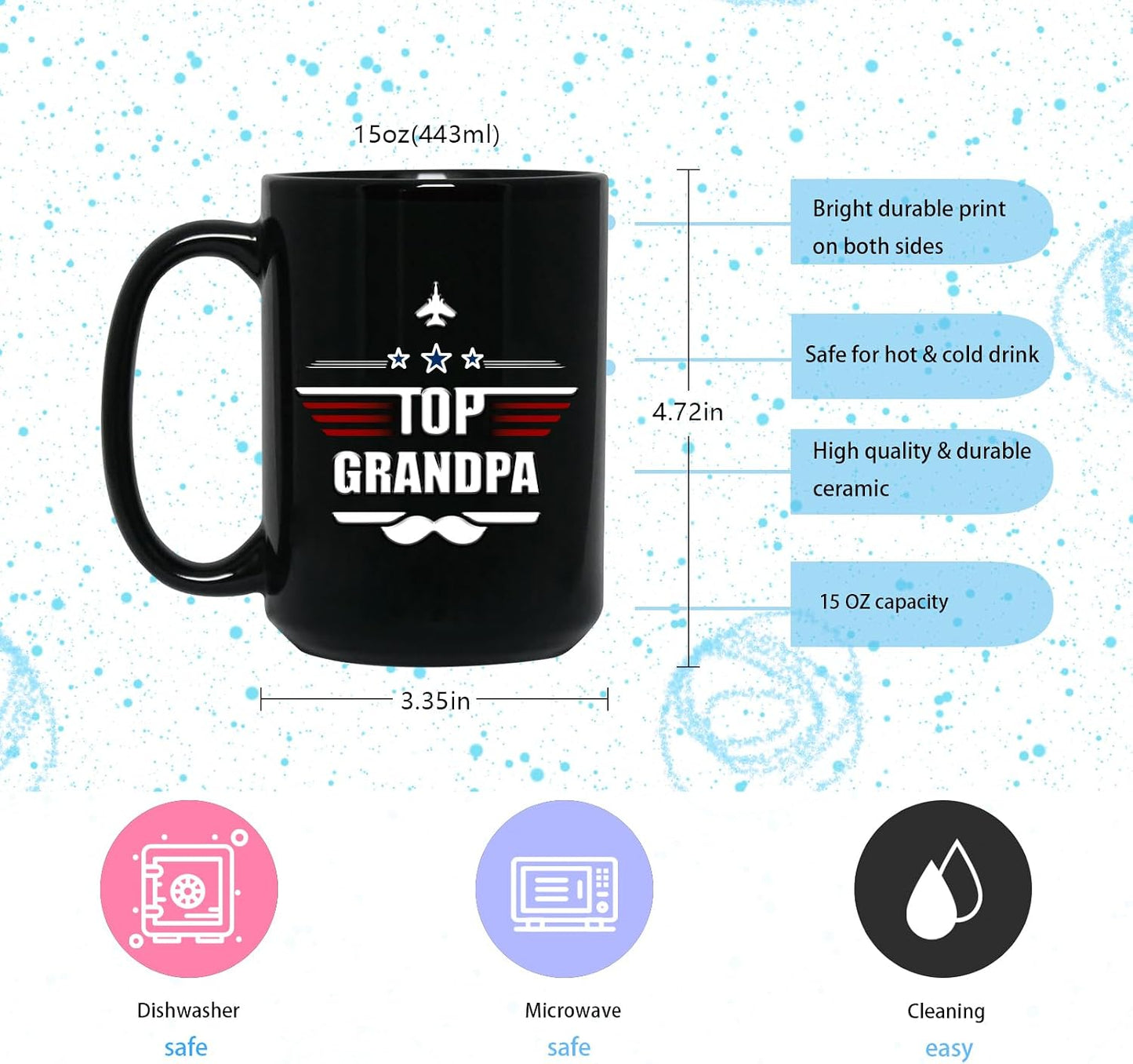 Taza Cerámica Top Grandpa 15oz para Café y Té
