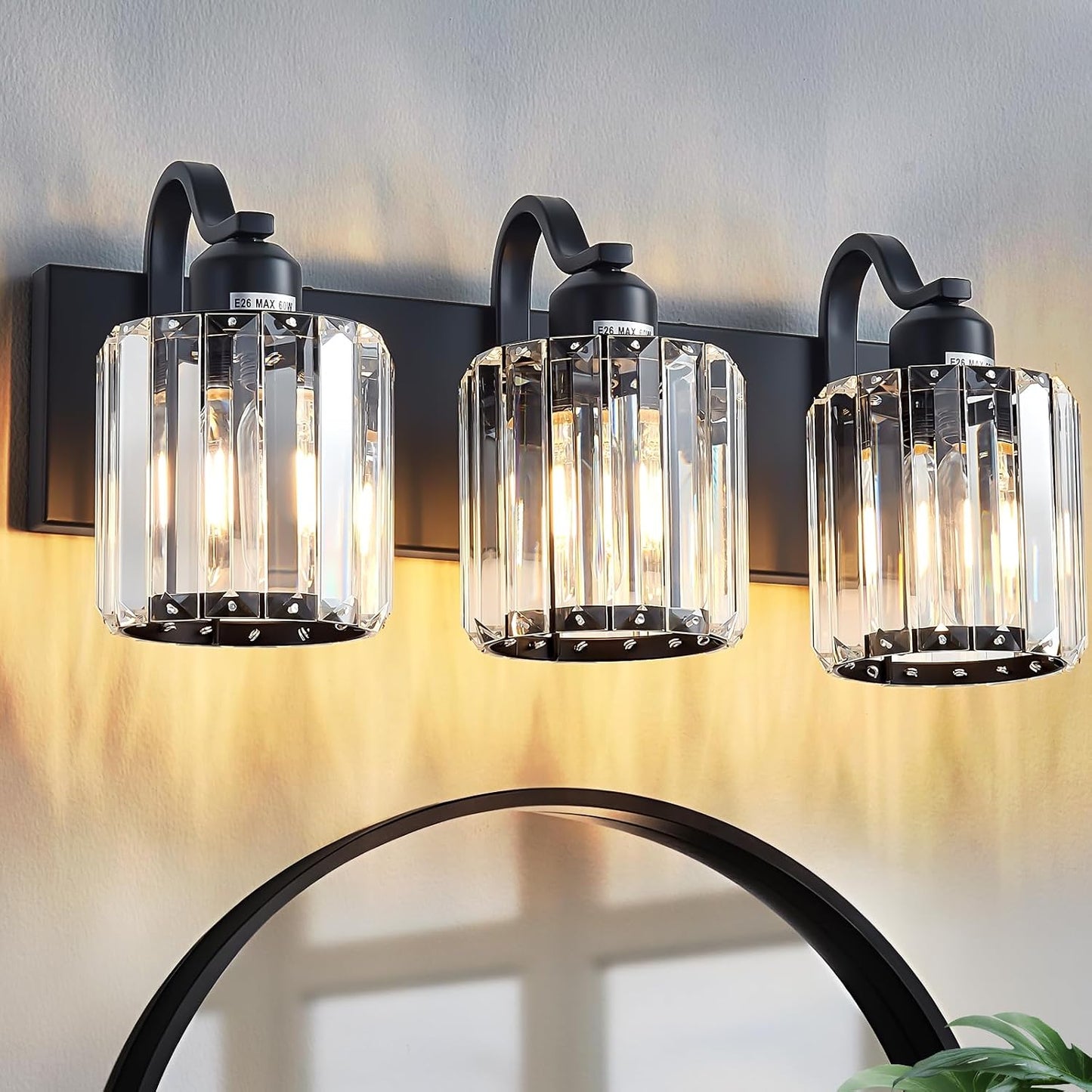 Luz tocador baño 3 luces negro cristal moderna