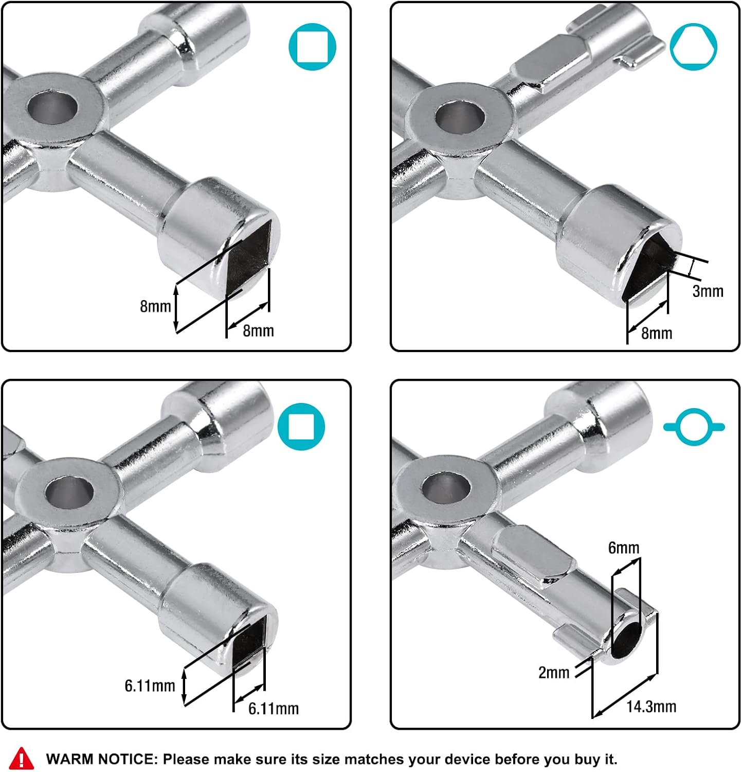 Llave utilidad 4 vías para válvula grifo espigas