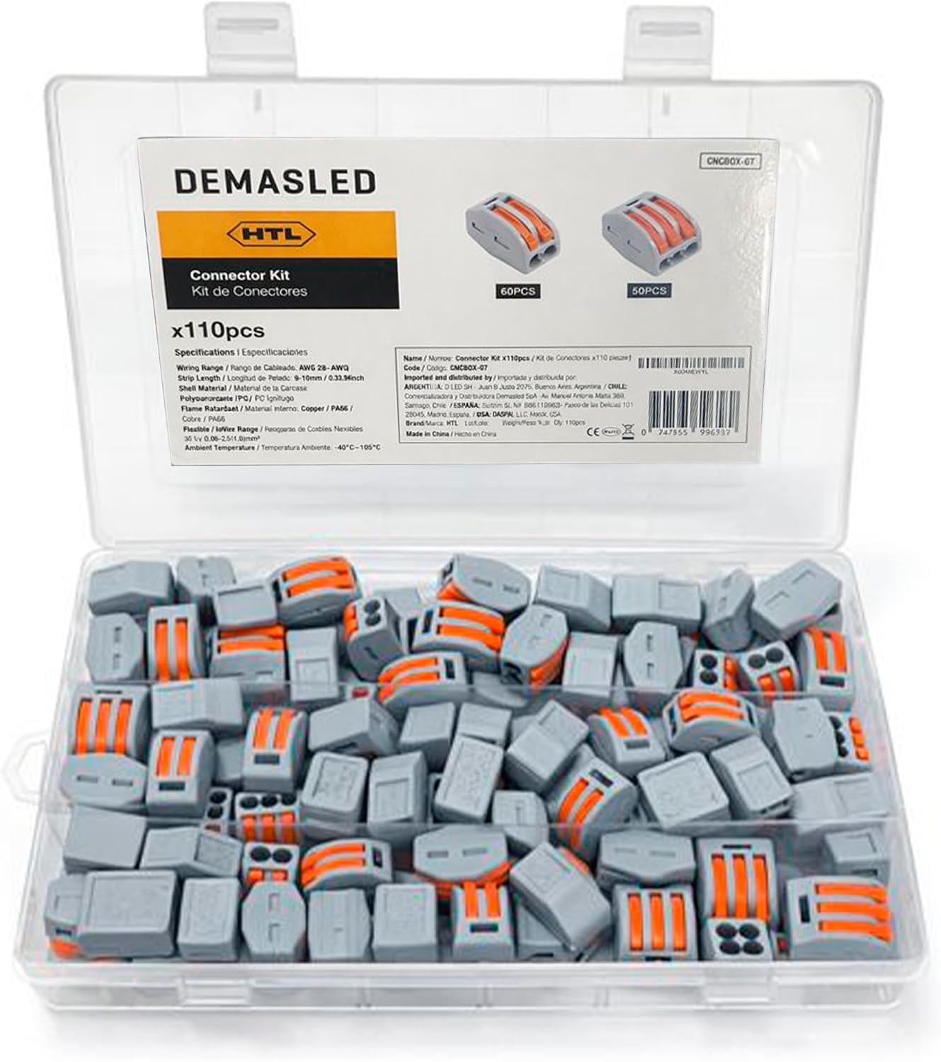 Kit 110 Pzas Conectores Palanca Empuje 2y3 Puertos AWG