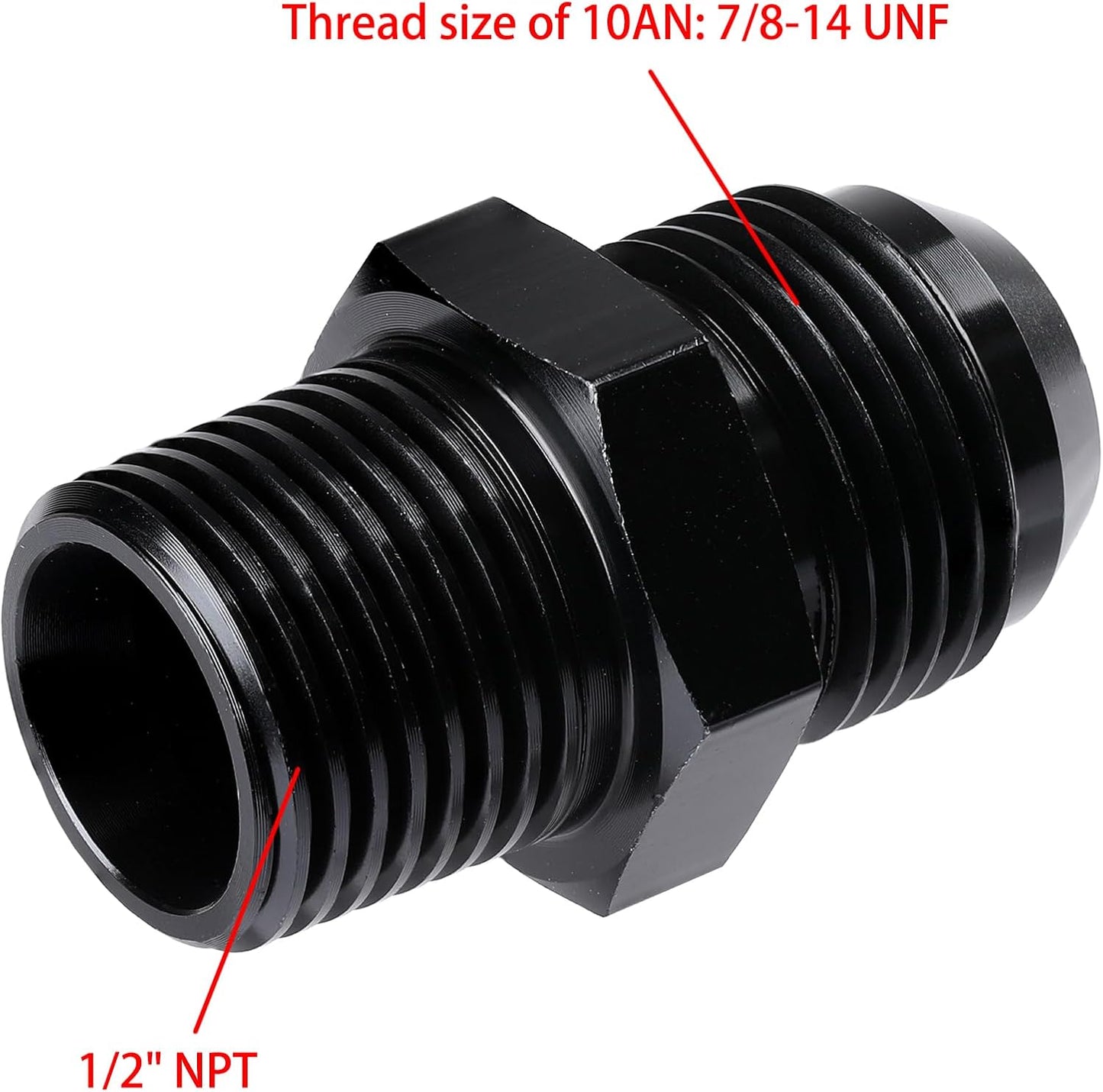 2 Pzas Adaptador Tubo Aluminio Negro 10AN a 1/2NPT
