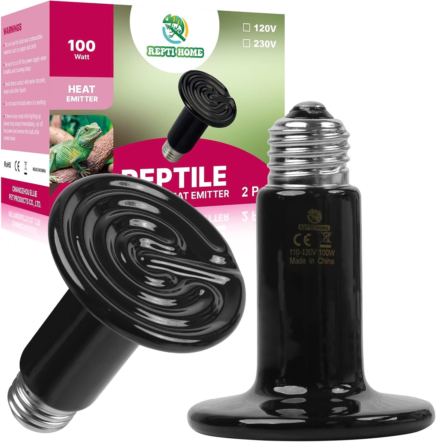Emisor calor cerámica 100W pack 2 para reptiles anfibios