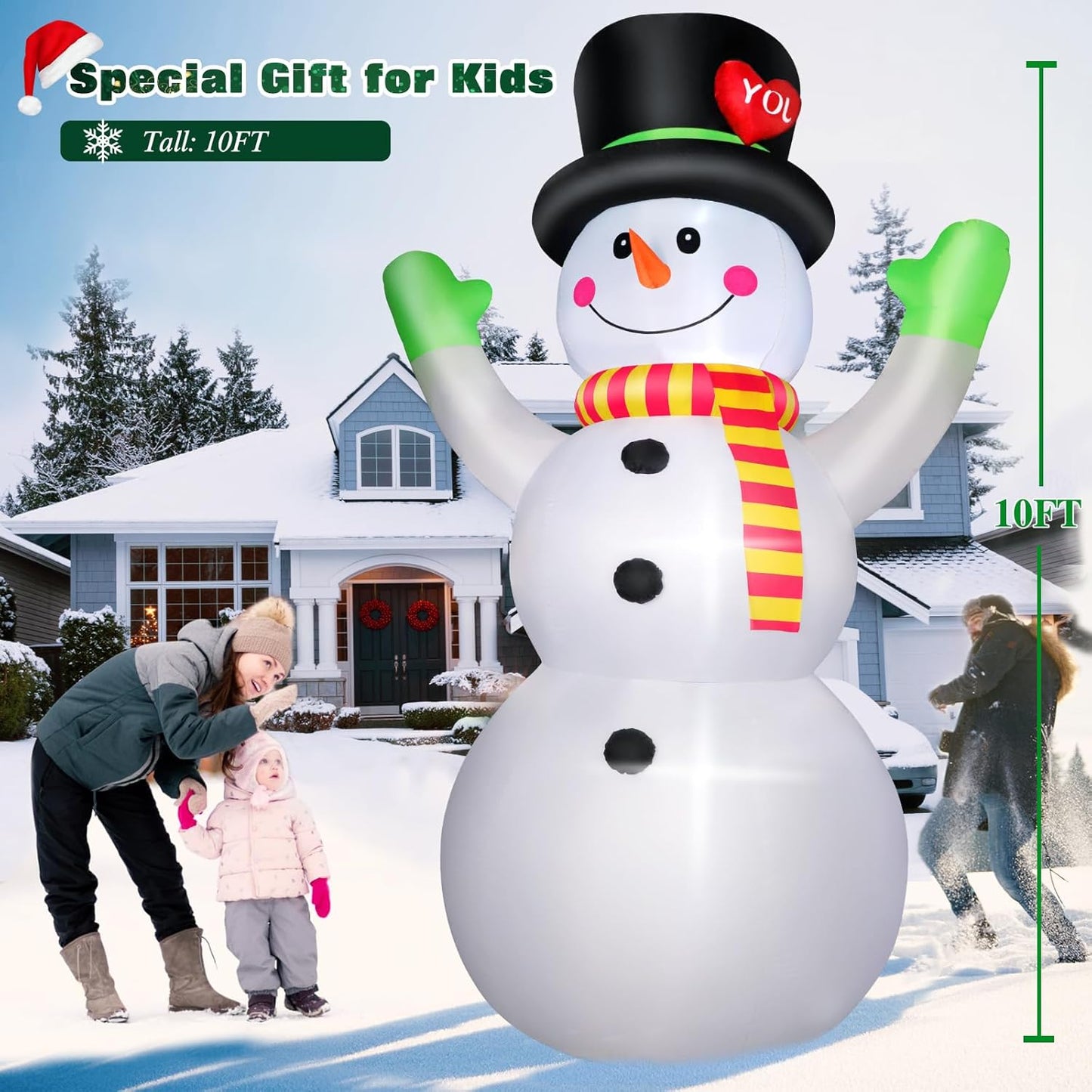 Muñeco nieve inflable 10ft luces LED decoración exterior