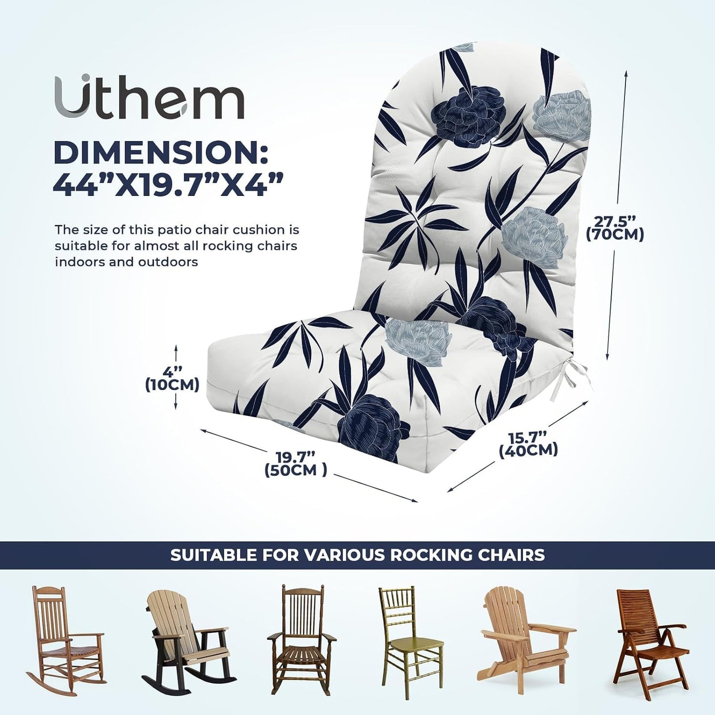 Cojín impermeable silla mecedora Adirondack 44" azul