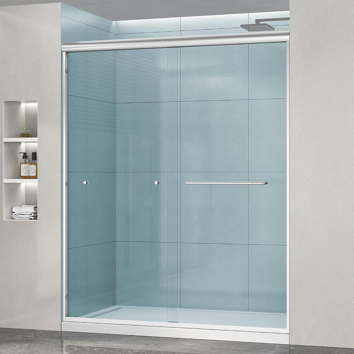 Puerta ducha deslizante 56-60x72pulg vidrio templado níquel