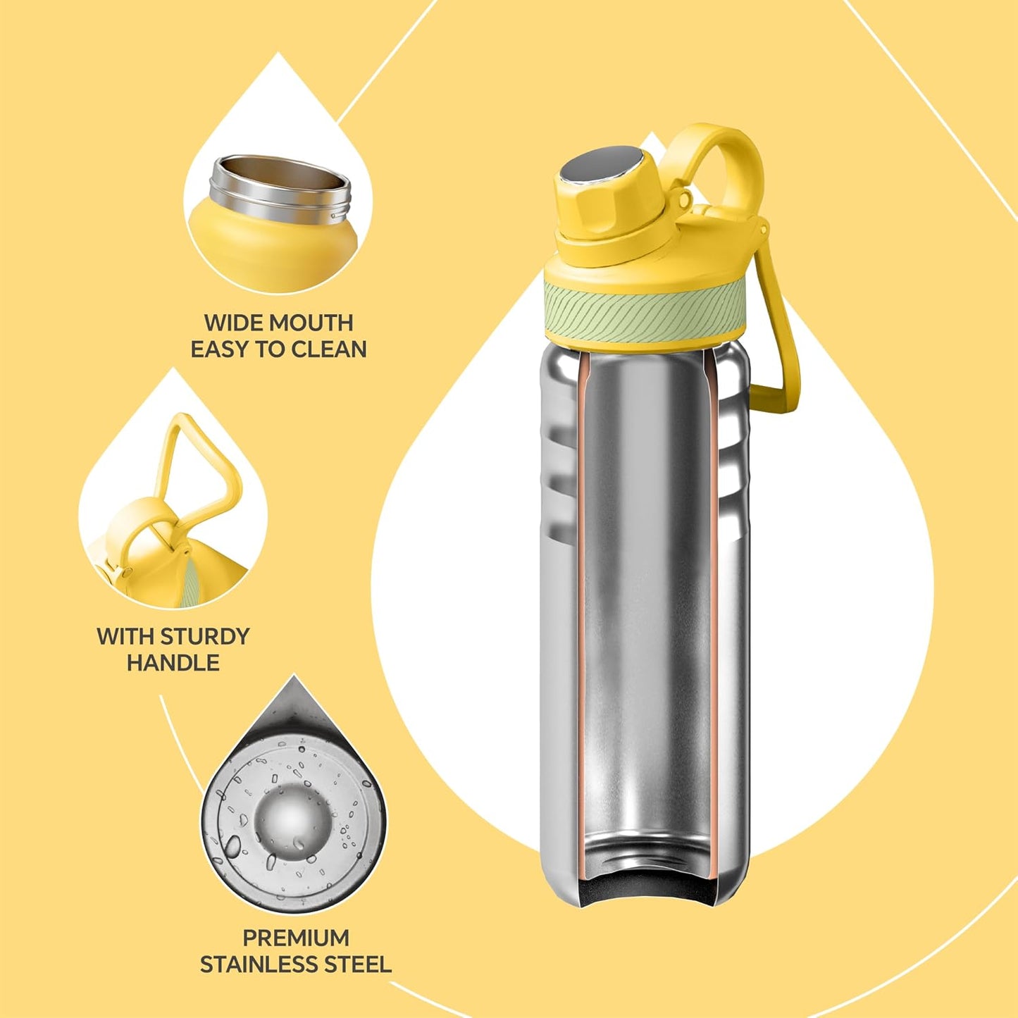 Botella acero inox 24oz con 2 tapas termo senderismo