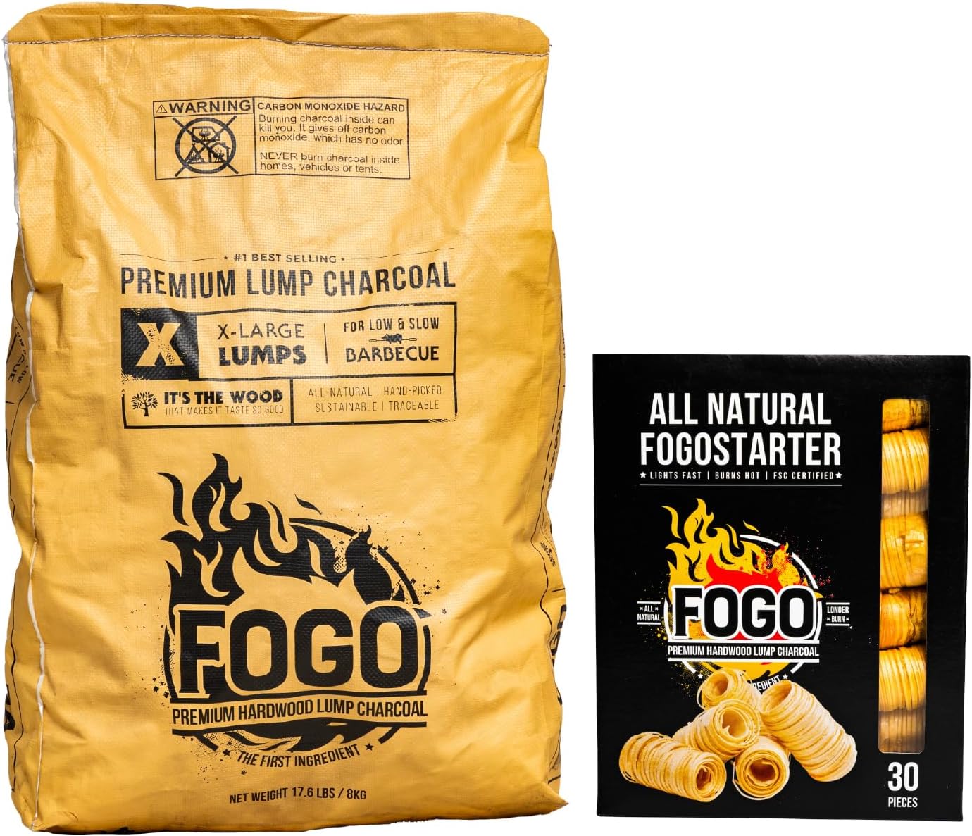Carbón madera dura 17.6lb con arrancadores fuego 30uds