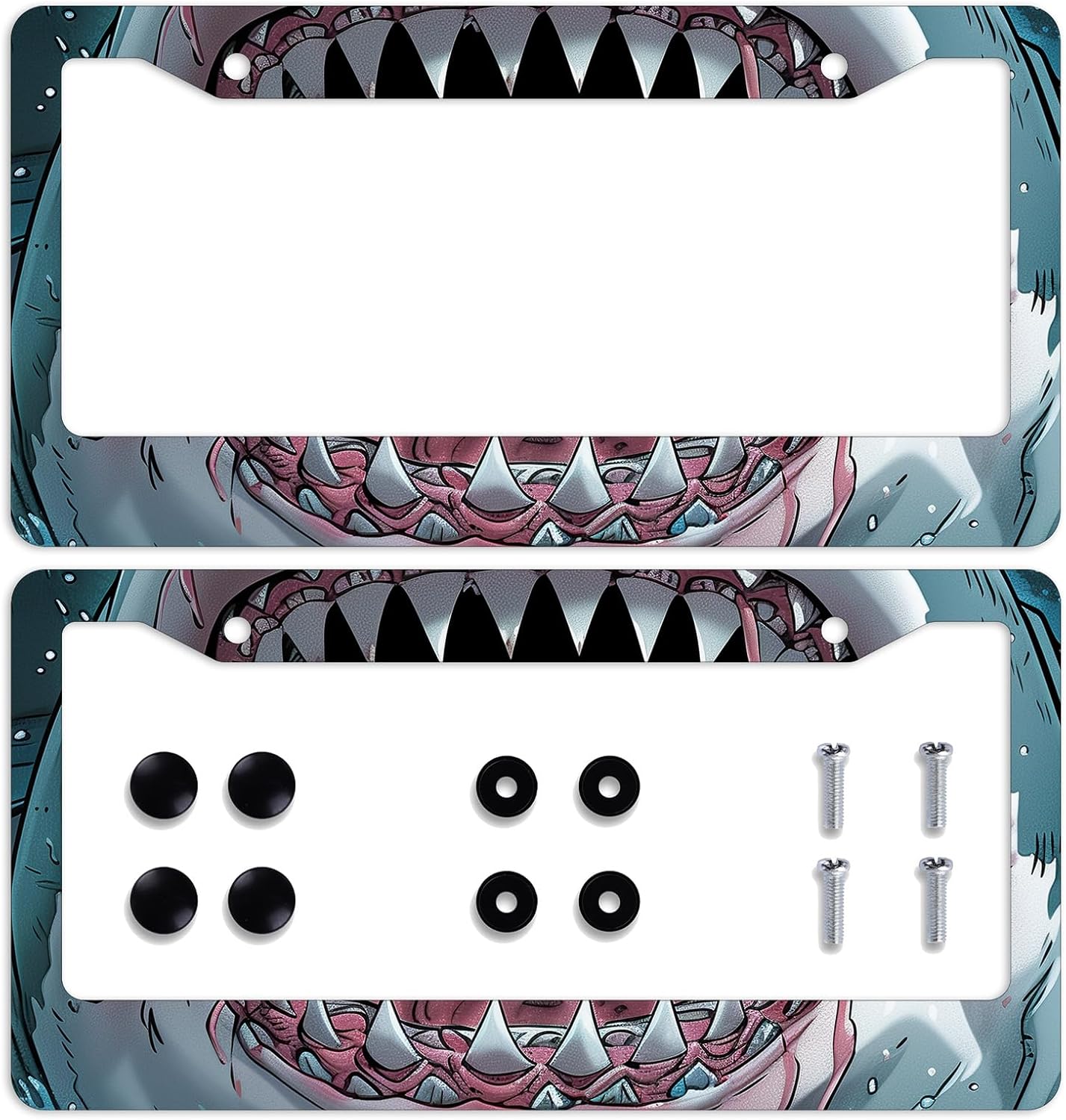 Marco matrícula acero inox dientes tiburón personalizable