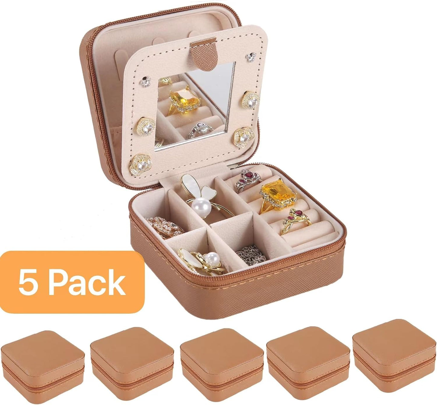 Estuche organiz. joyas viaje con espejo 5-café