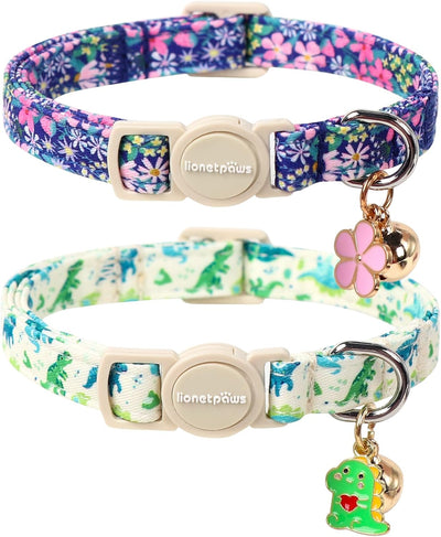 2 Collares Gato Algodón Hebilla Desmontable Patrón Floral