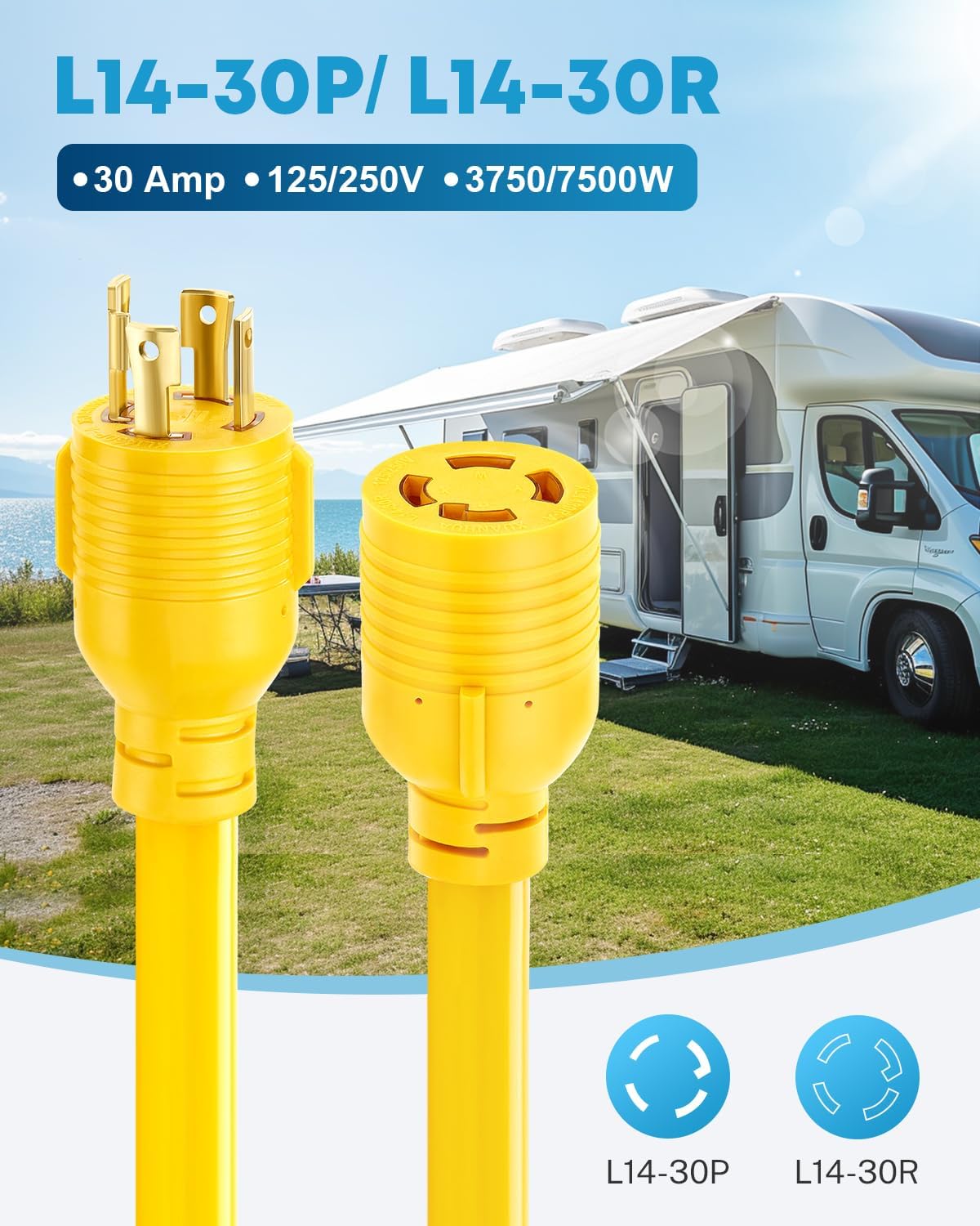Cable NEMA L14-30P/L14-30R 50" 30A resistente