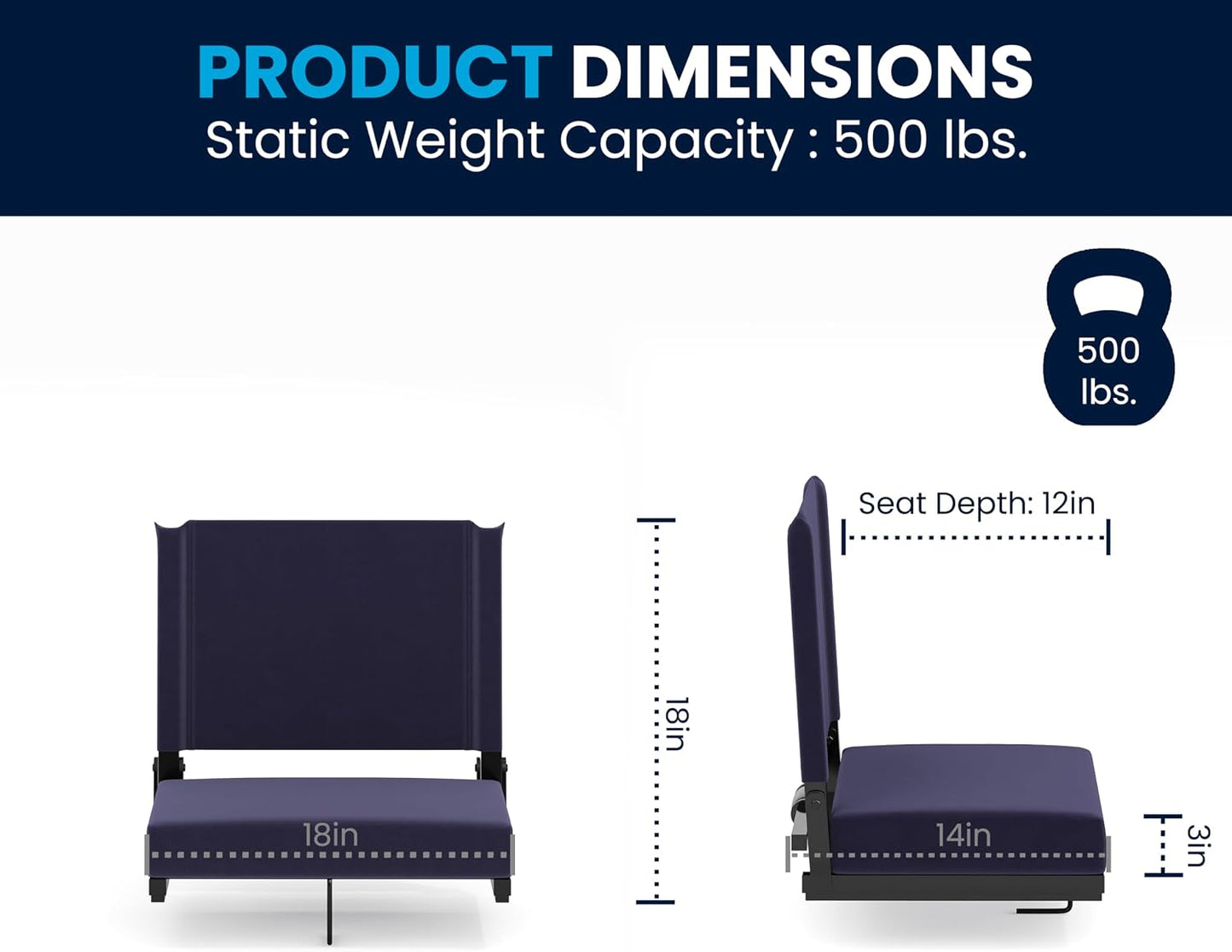 Asiento estadio portátil acolchado plegable 500lb azul