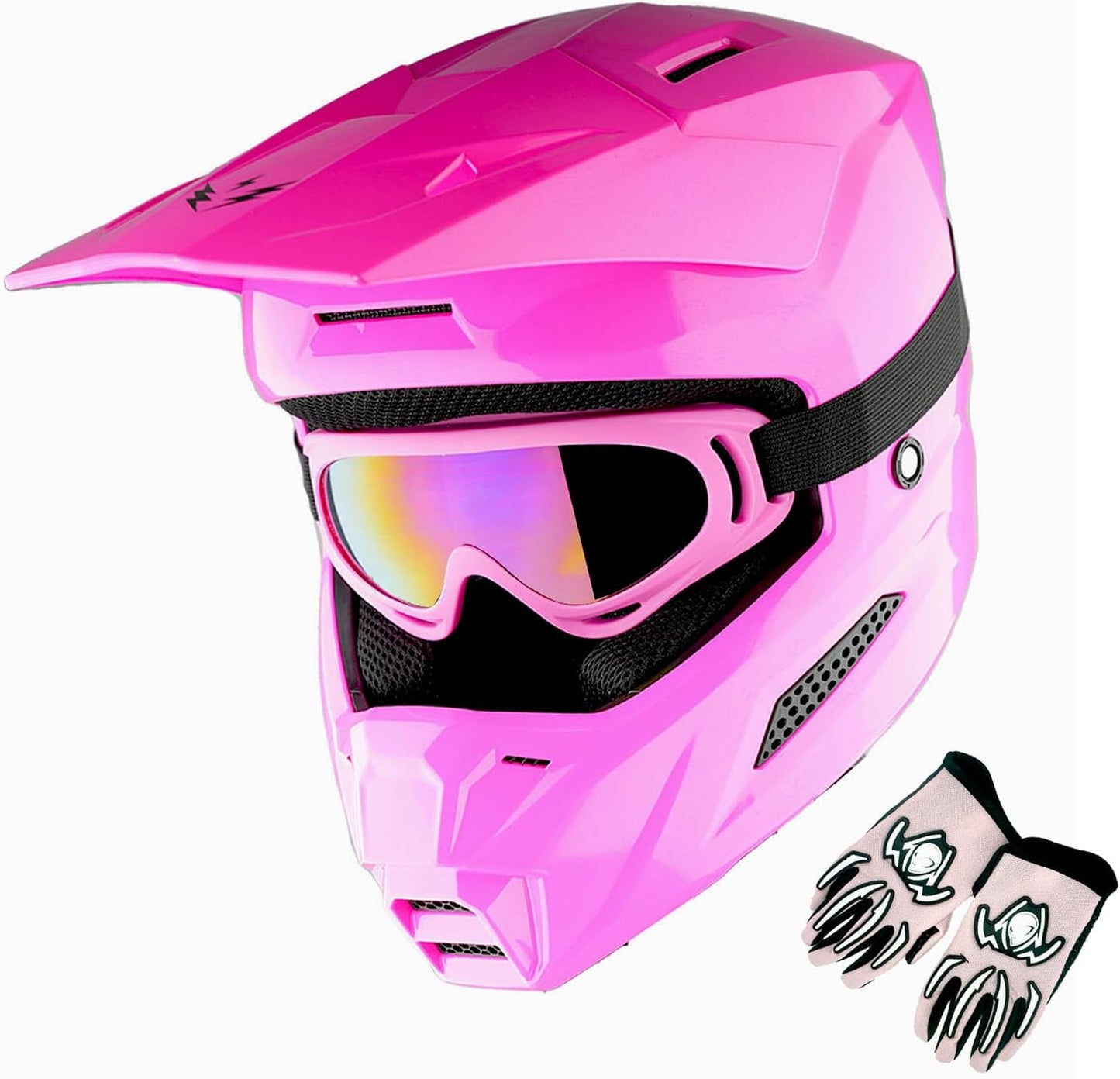 Casco motocross niños multideporte rosa gafas guantes pack