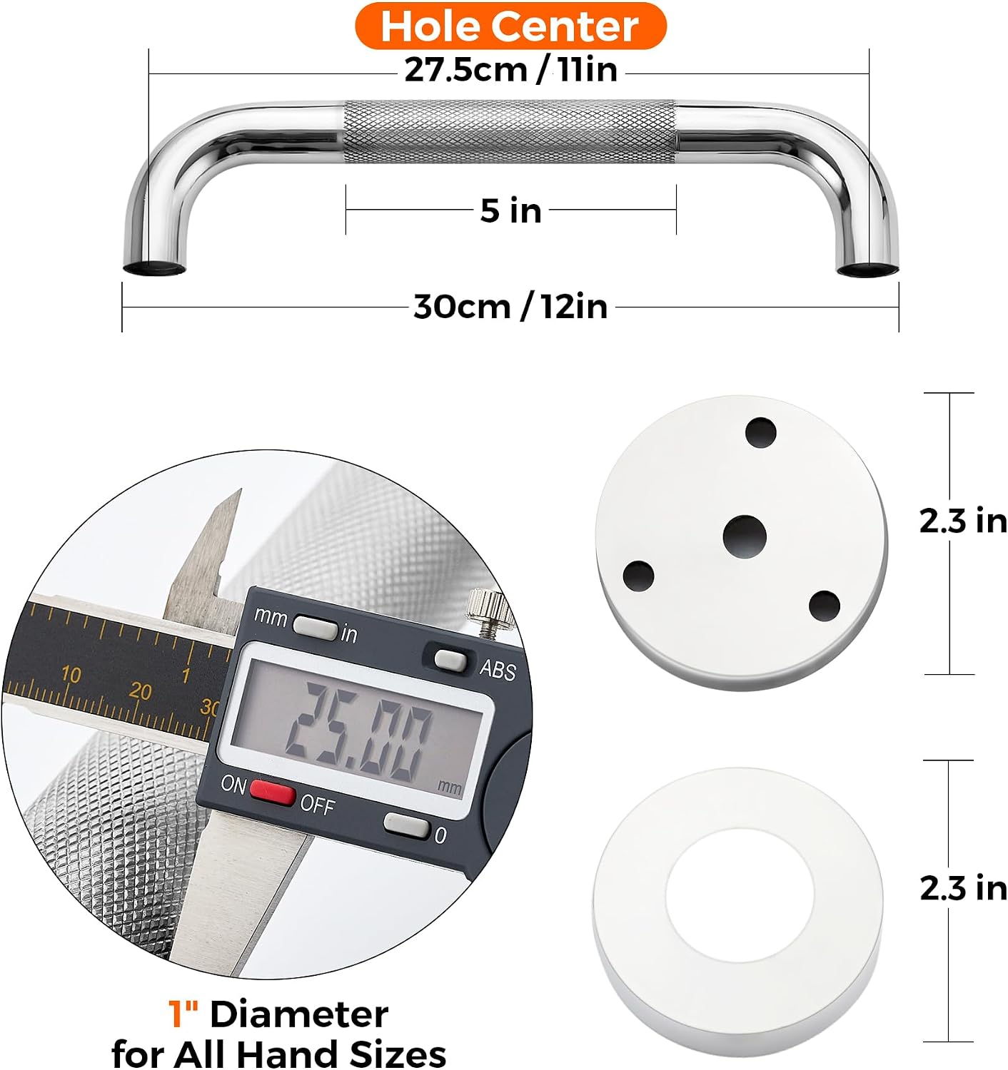 Barras agarre ducha acero inox 12pulg antideslizantes